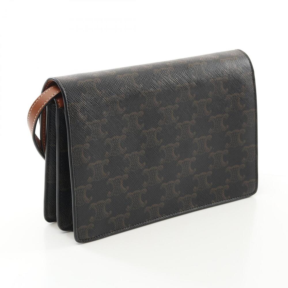 Celine Leather Shoulder Brown Bag Canvas Black